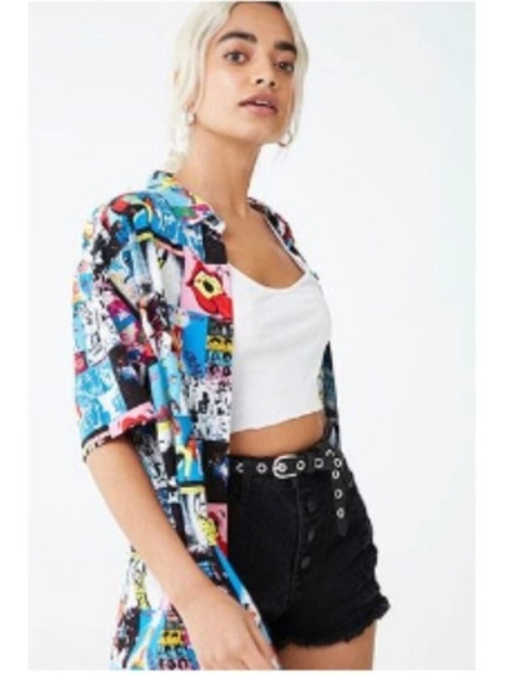The Rolling Stones women S button shirt‎ album covers allover print rock & roll